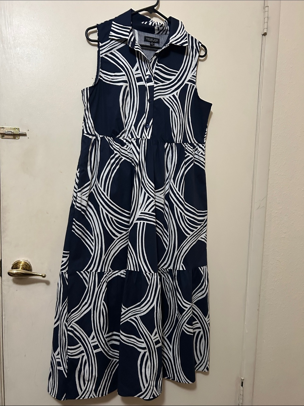 Rachel Zoe Navy & White Sleeveless Maxi Dress